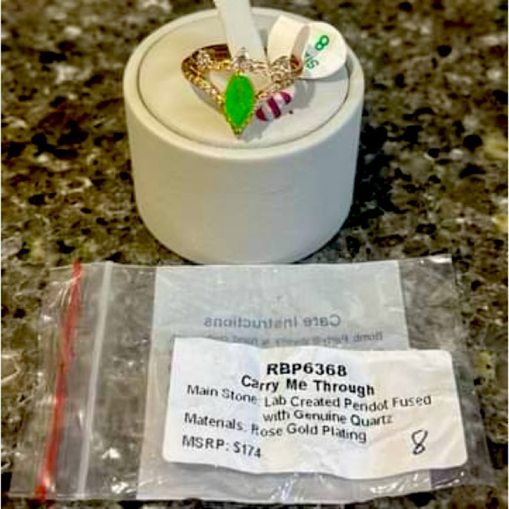 Bomb Party Ring -Carry Me Through Size8 Peridot Fused w/genuine Quartz